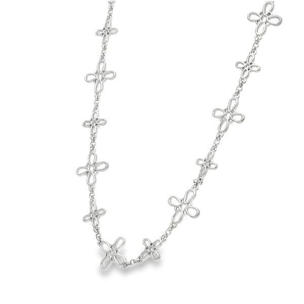 9ct White Gold Petal Necklace - 16" - 12.7g