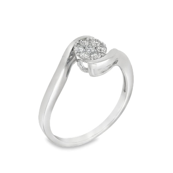 18ct White Gold Diamond Twist Cluster Ring - Size N - 0.25ct