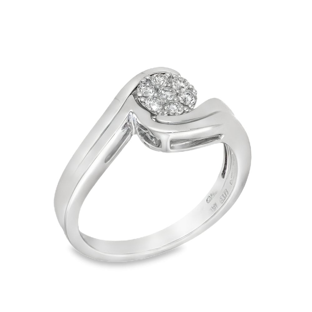 18ct White Gold Diamond Twist Cluster Ring - Size N - 0.25ct