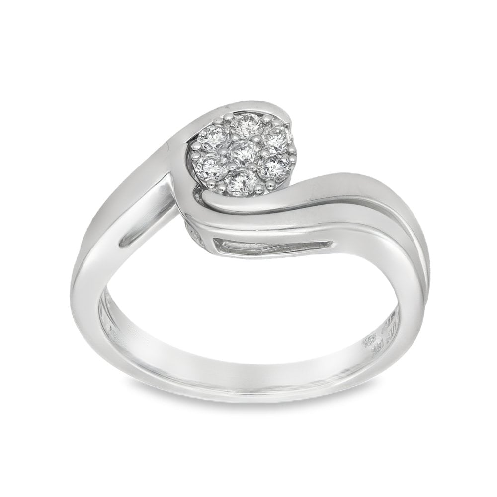 18ct White Gold Diamond Twist Cluster Ring - Size N - 0.25ct