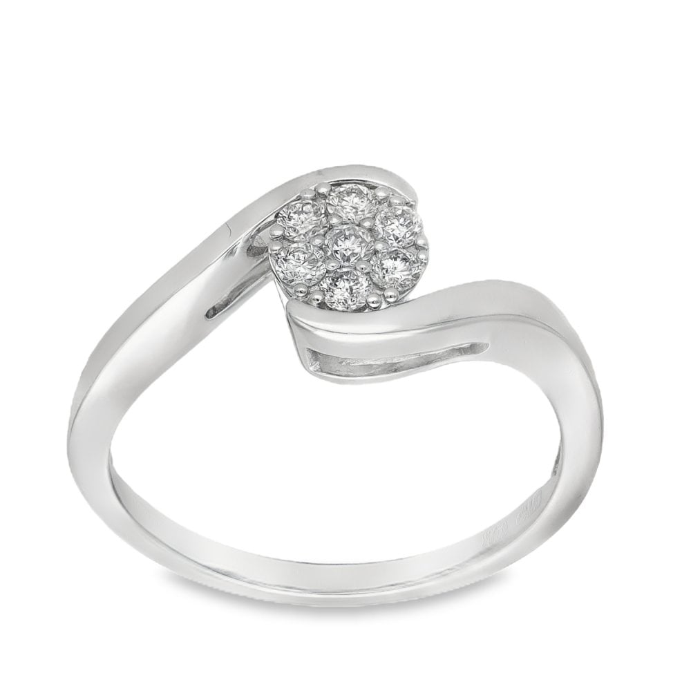 18ct White Gold Diamond Twist Cluster Ring - Size N - 0.25ct