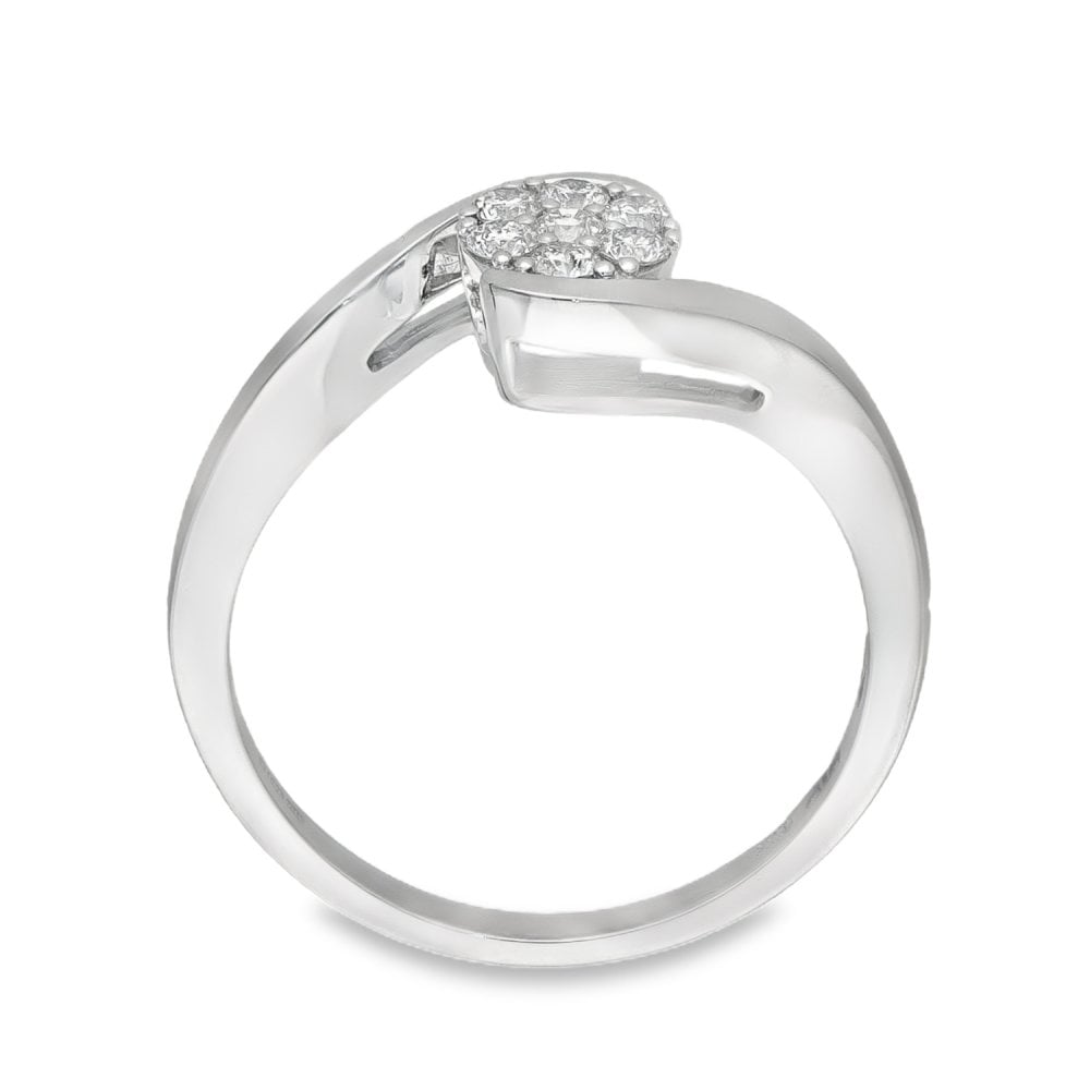 18ct White Gold Diamond Twist Cluster Ring - Size N - 0.25ct
