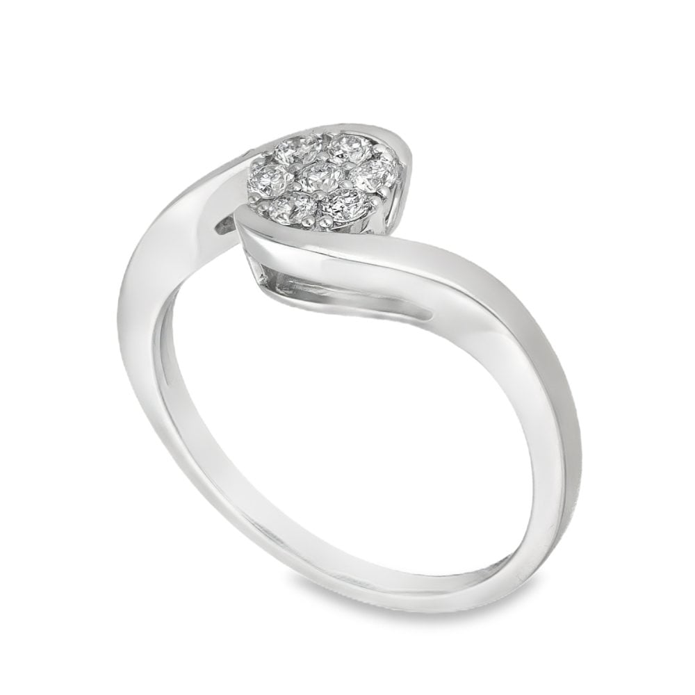 18ct White Gold Diamond Twist Cluster Ring - Size N - 0.25ct