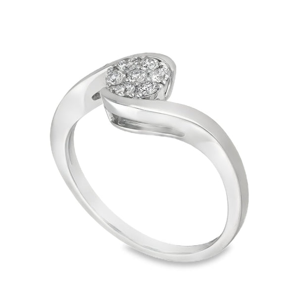 18ct White Gold Diamond Twist Cluster Ring - Size N - 0.25ct