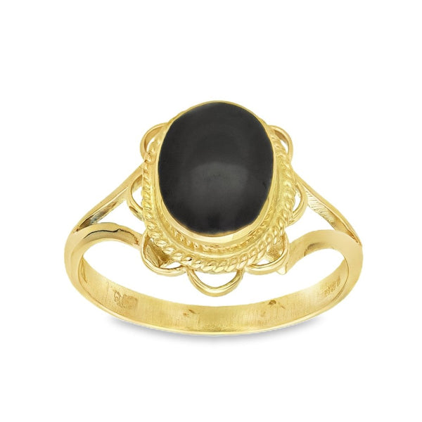 9ct Yellow Gold Onyx Dress Ring - Size J - 13mm