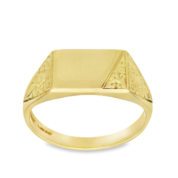 9ct Yellow Gold Rectangular Signet Ring - Size T - 9mm