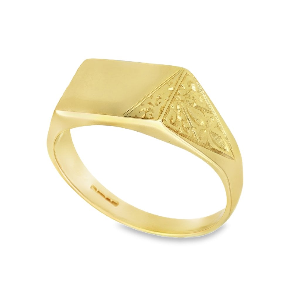 9ct Yellow Gold Rectangular Signet Ring - Size T - 9mm