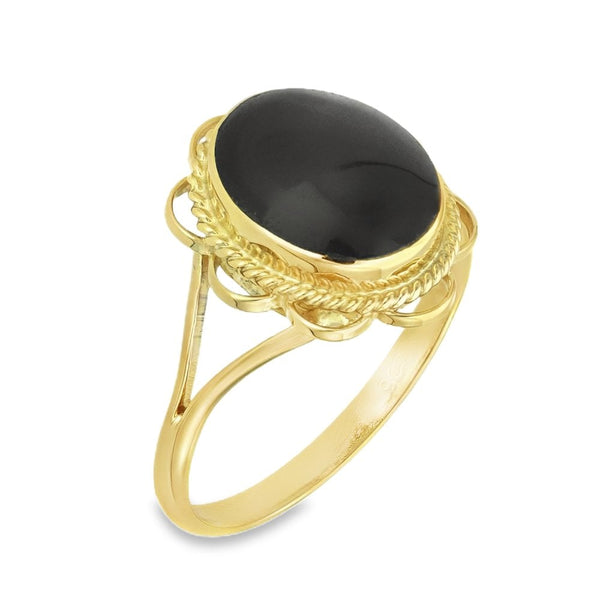 9ct Yellow Gold Onyx Dress Ring - Size P - 15mm