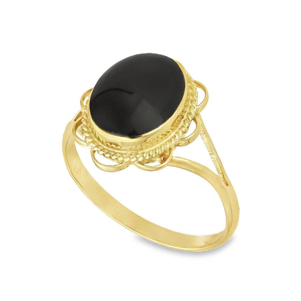 9ct Yellow Gold Onyx Dress Ring - Size P - 15mm