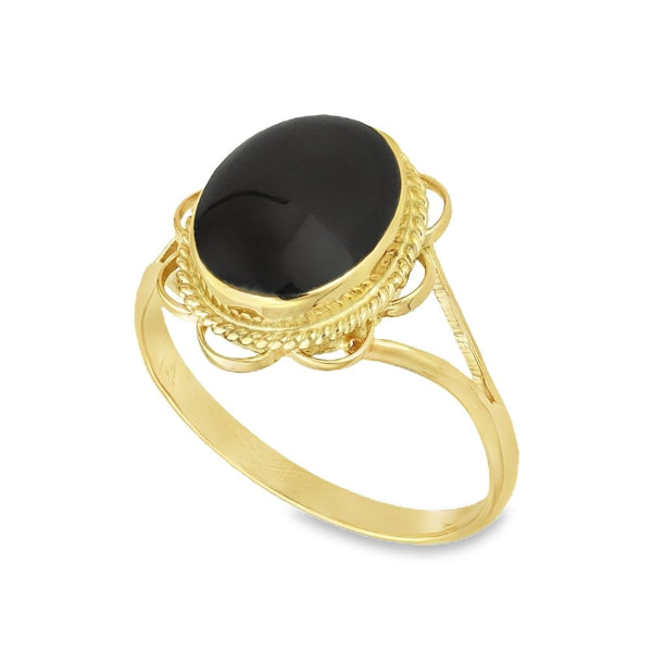 9ct Yellow Gold Onyx Dress Ring - Size P - 15mm