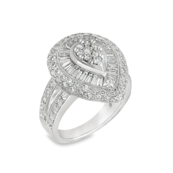 18ct White Gold Diamond Pear Shape Cluster Ring - 1.97ct