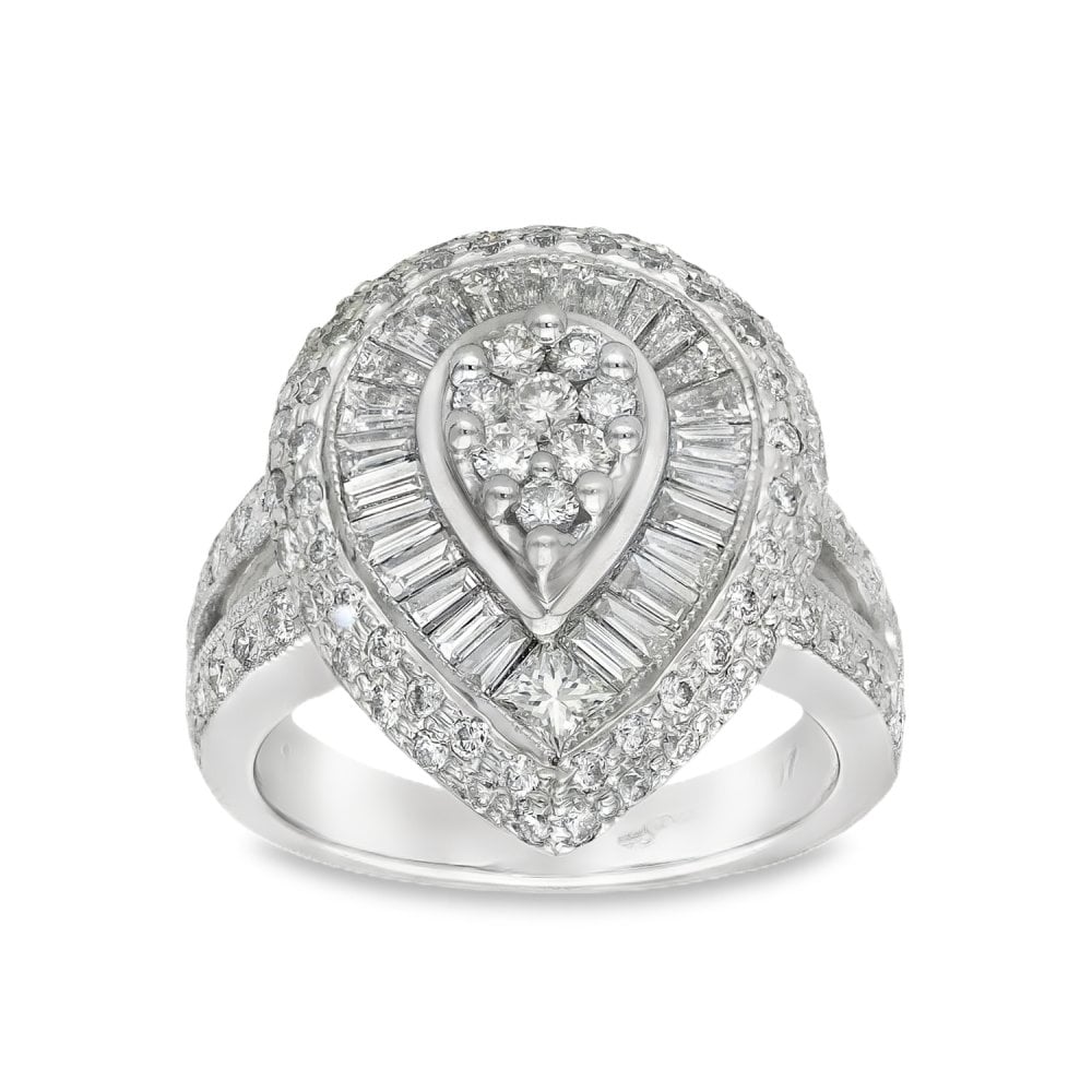 18ct White Gold Diamond Pear Shape Cluster Ring - 1.97ct
