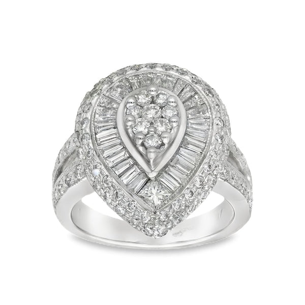 18ct White Gold Diamond Pear Shape Cluster Ring - 1.97ct