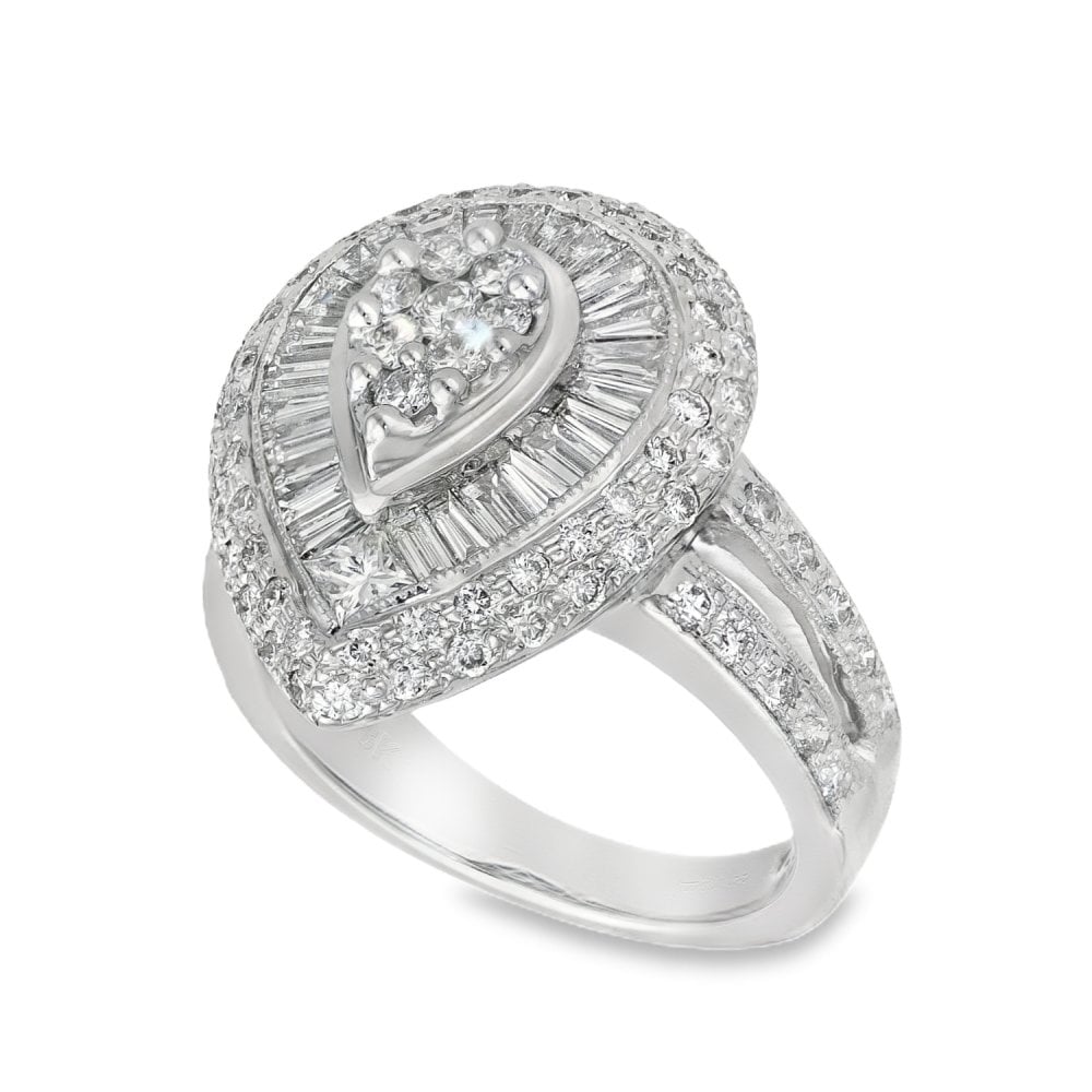 18ct White Gold Diamond Pear Shape Cluster Ring - 1.97ct