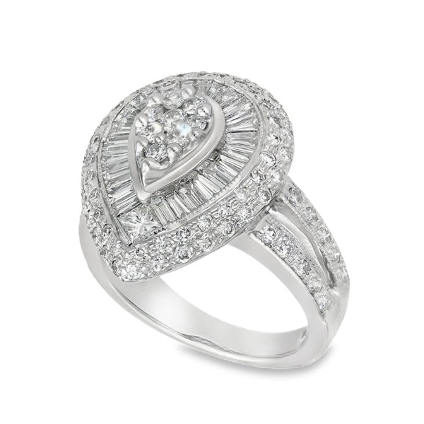 18ct White Gold Diamond Pear Shape Cluster Ring - 1.97ct