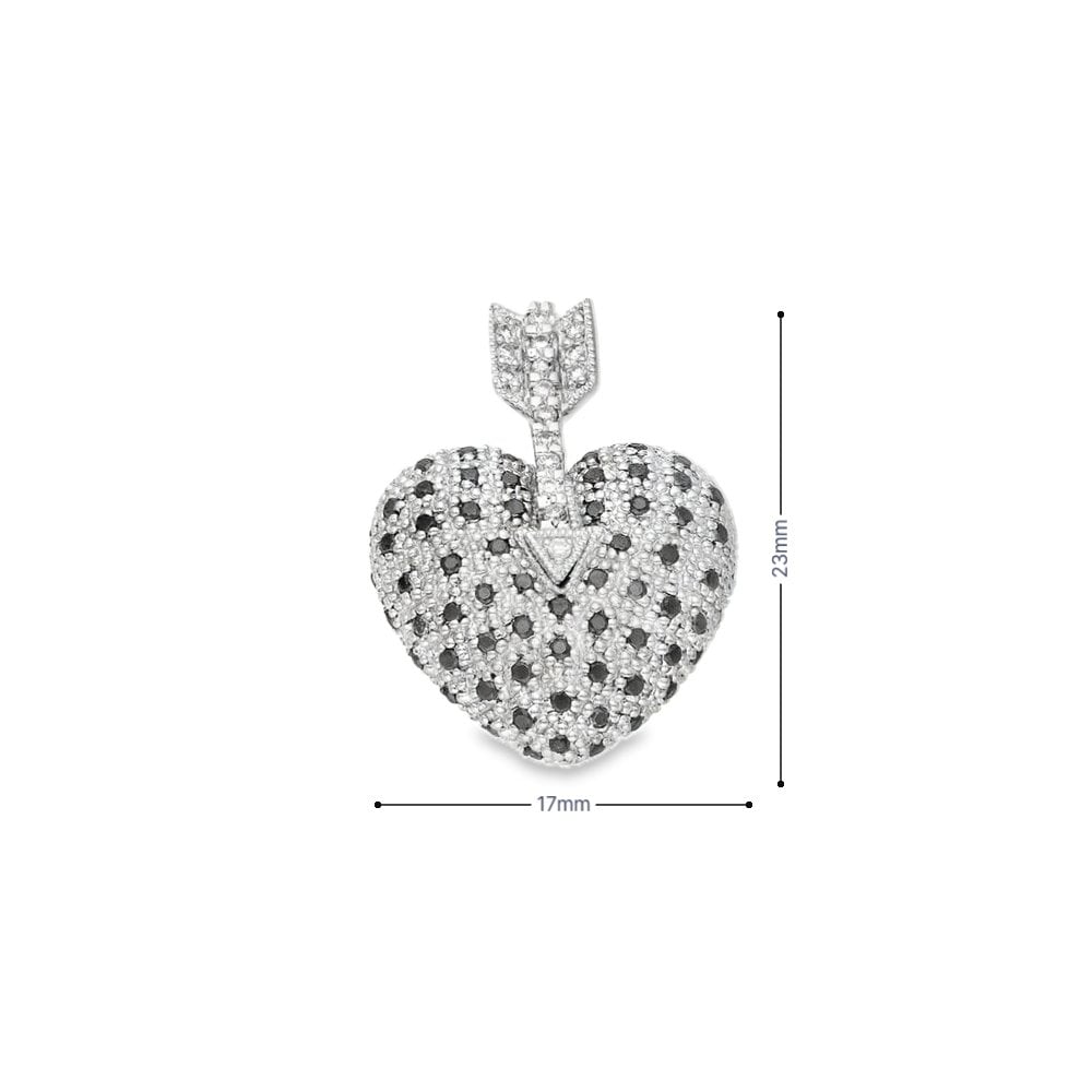 18ct White Gold White & Black Diamond Heart Pendant - 0.44ct