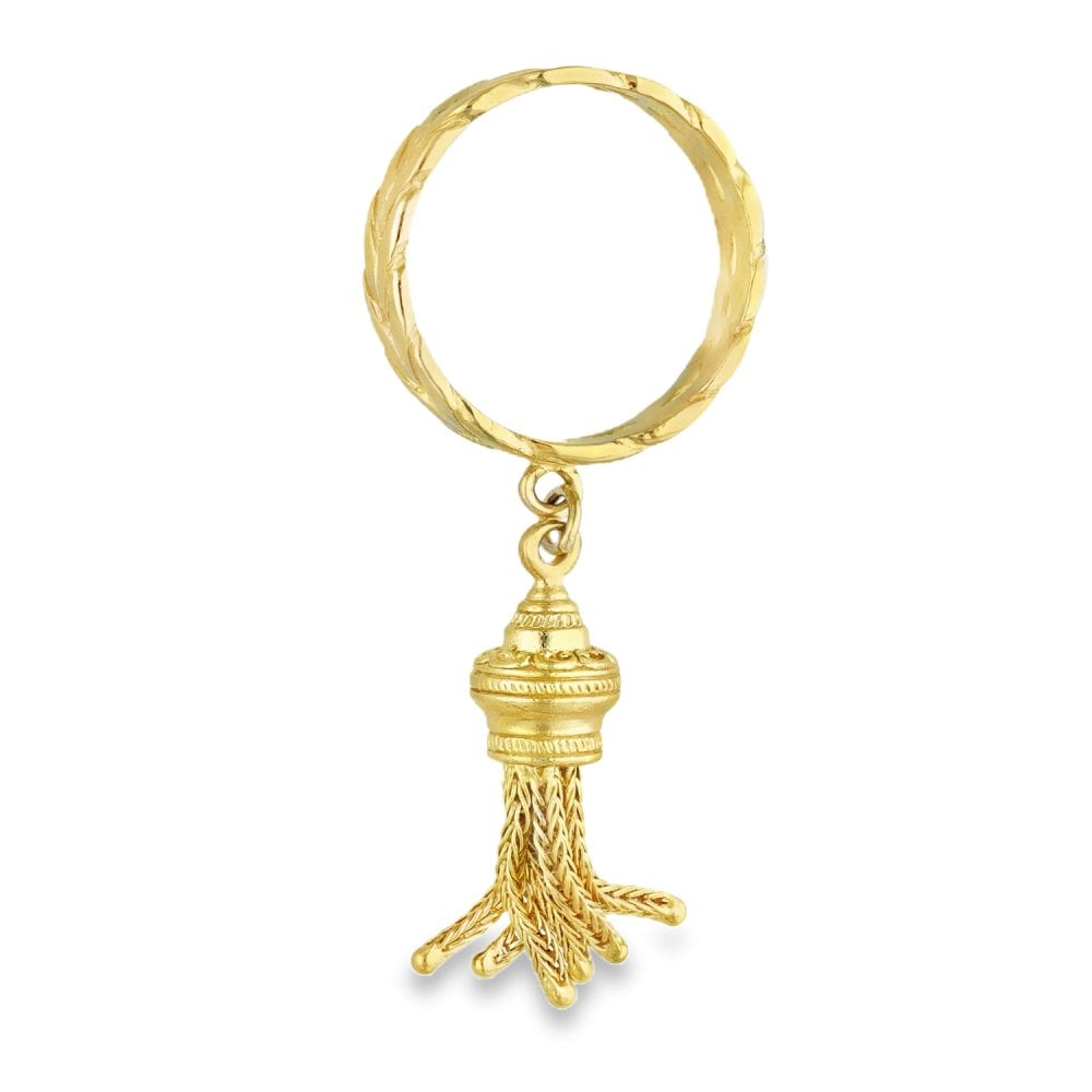 9ct Yellow Gold Weave & Tassel Ring - Size P - 6mm