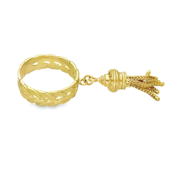 9ct Yellow Gold Weave & Tassel Ring - Size P - 6mm