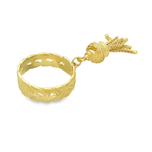 9ct Yellow Gold Weave & Tassel Ring - Size P - 6mm