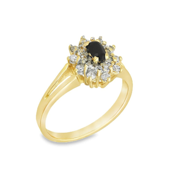 9ct Yellow Gold Black Sapphire & Cubic Zirconia Cluster Ring