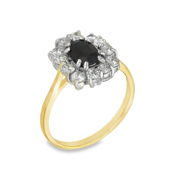9ct Yellow Gold Black Sapphire & Cubic Zirconia Cluster Ring