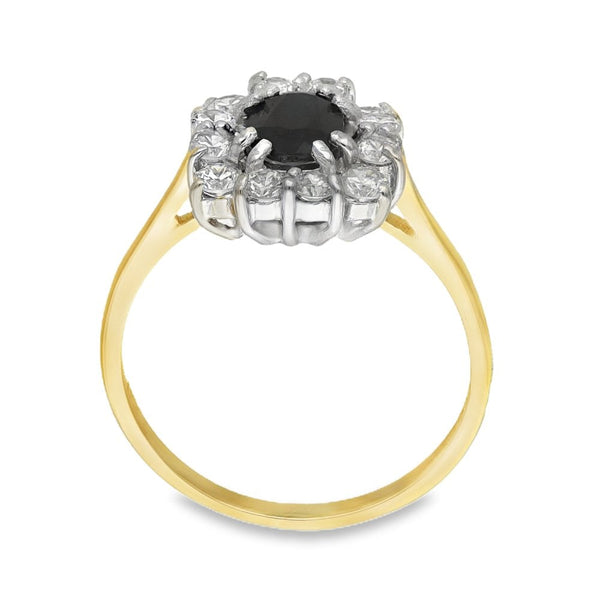 9ct Yellow Gold Black Sapphire & Cubic Zirconia Cluster Ring