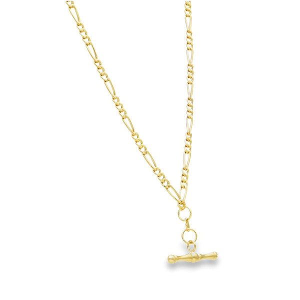 9ct Yellow Gold Hollow T-Bar Pendant & Figaro Chain - 18" - 4.7g