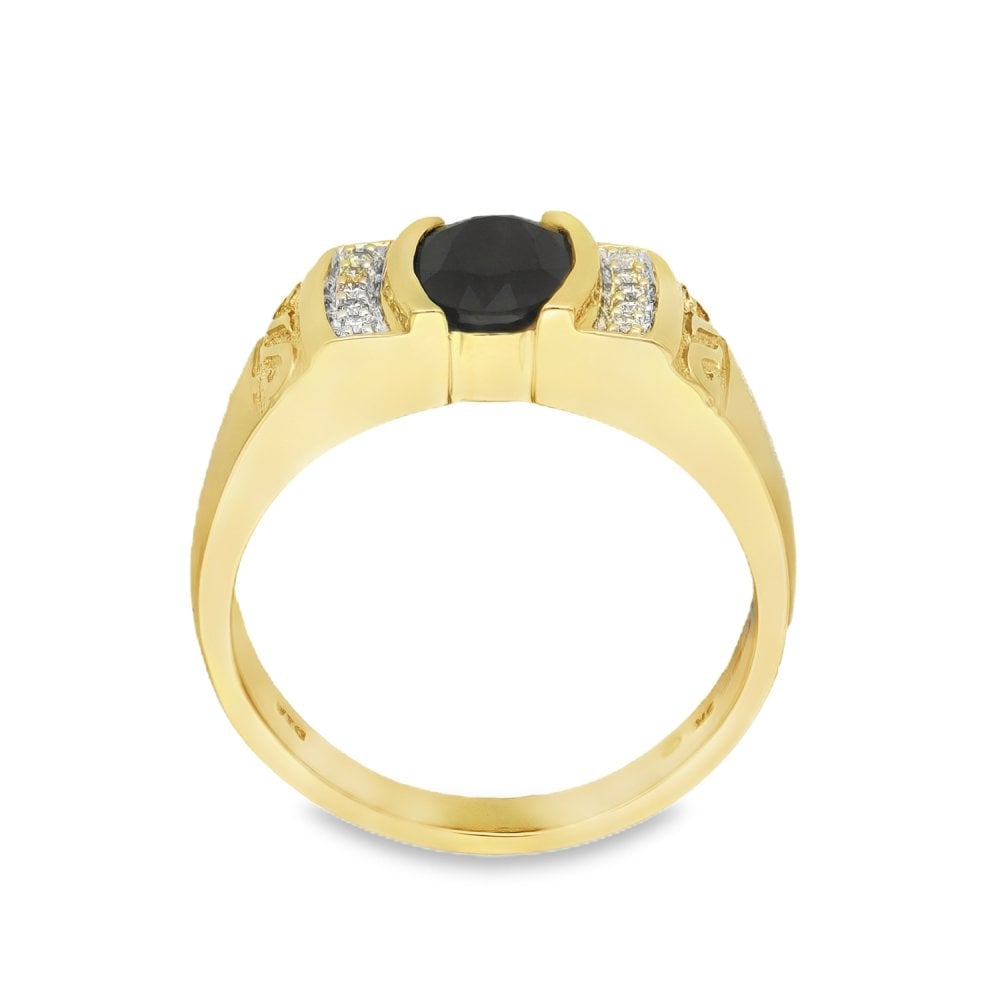 9ct Yellow Gold Sapphire & Diamond Dress Ring - Size R - 0.10ct