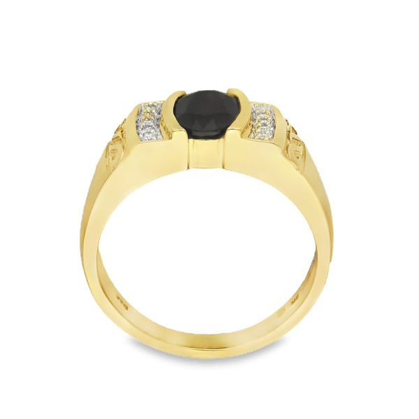 9ct Yellow Gold Sapphire & Diamond Dress Ring - Size R - 0.10ct
