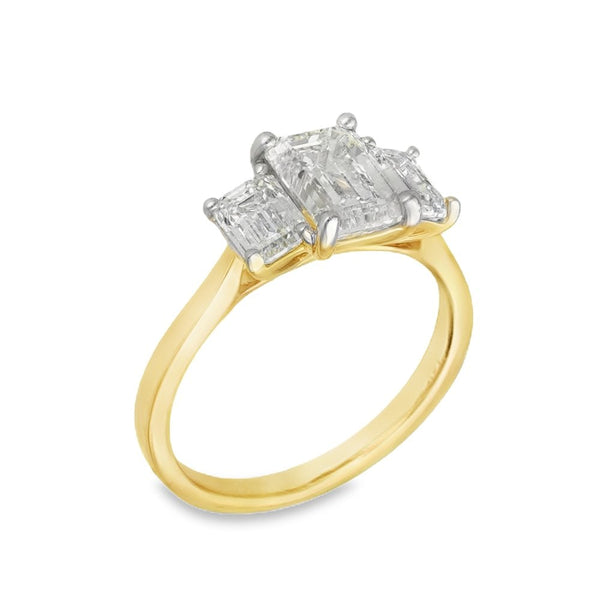 2.65ct Yellow Gold Emerald-Cut Diamond Trilogy Ring - F/VS