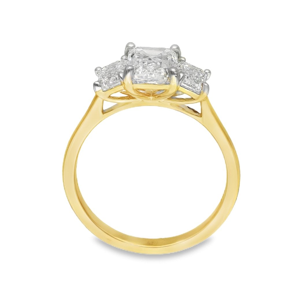 2.65ct Yellow Gold Emerald-Cut Diamond Trilogy Ring - F/VS