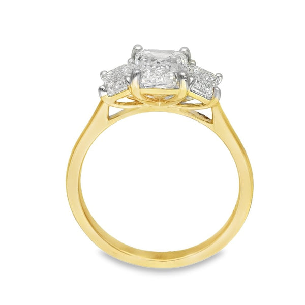 2.65ct Yellow Gold Emerald-Cut Diamond Trilogy Ring - F/VS