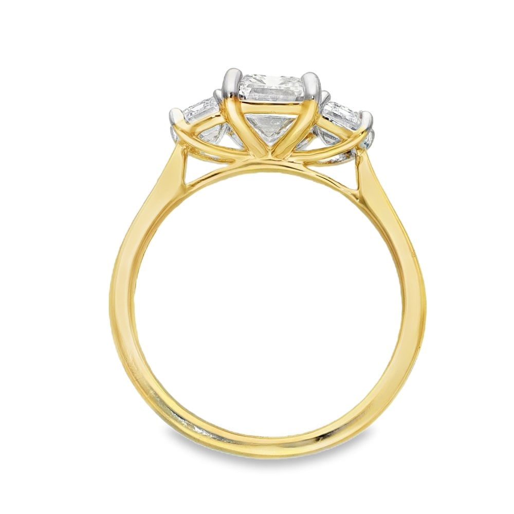2.65ct Yellow Gold Emerald-Cut Diamond Trilogy Ring - F/VS