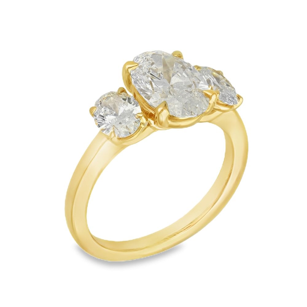 3.00ct Yellow Gold Certified Diamond Trilogy Ring - F/VS