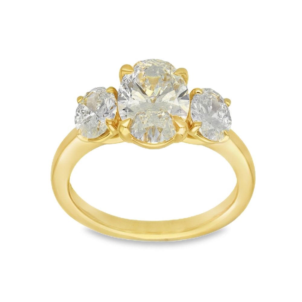 3.00ct Yellow Gold Certified Diamond Trilogy Ring - F/VS