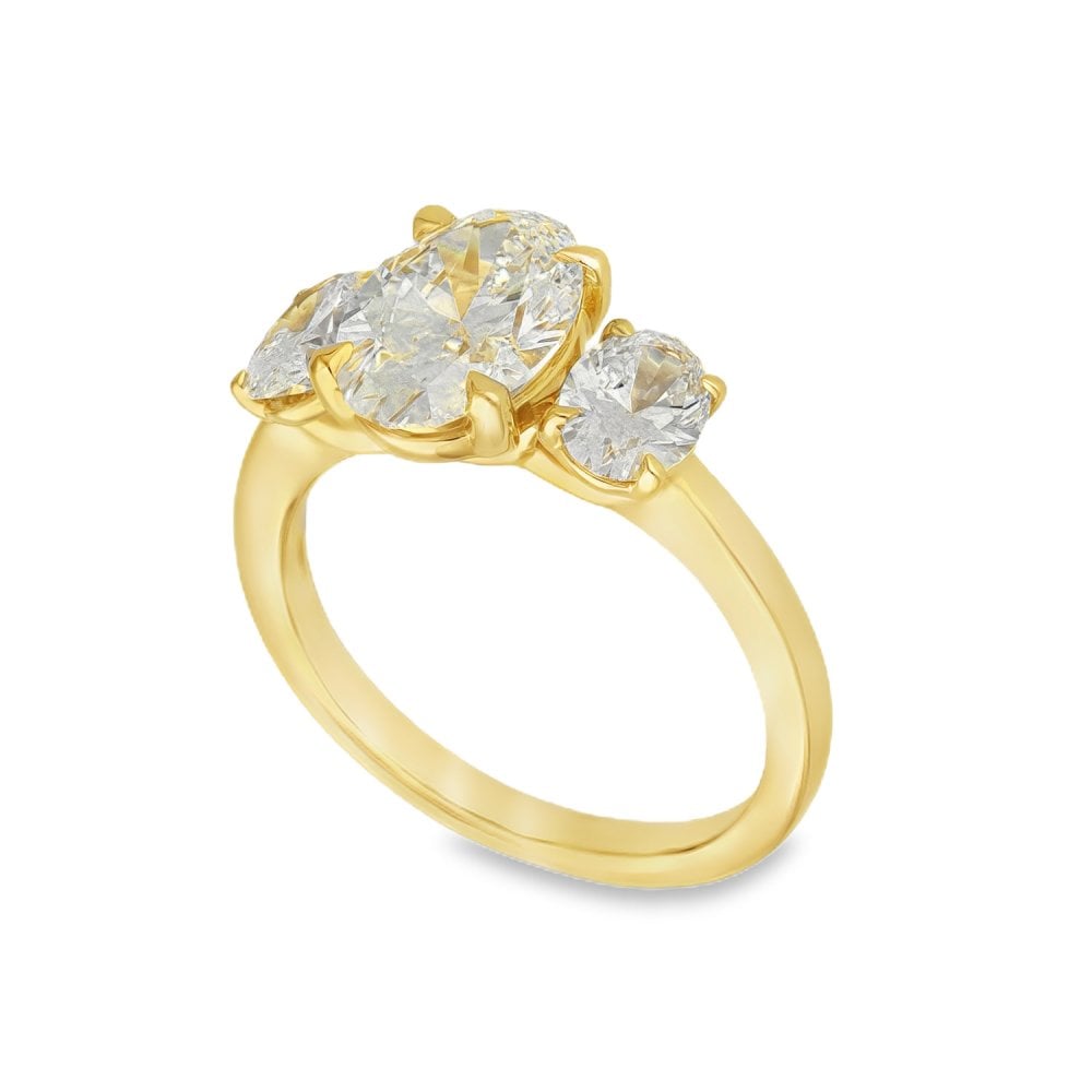 3.00ct Yellow Gold Certified Diamond Trilogy Ring - F/VS