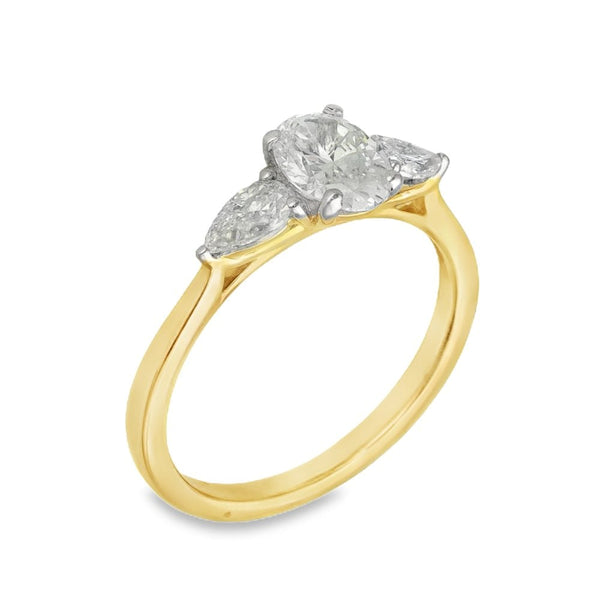 1.19ct Yellow Gold Oval-Cut Diamond Trilogy Ring - F/VS
