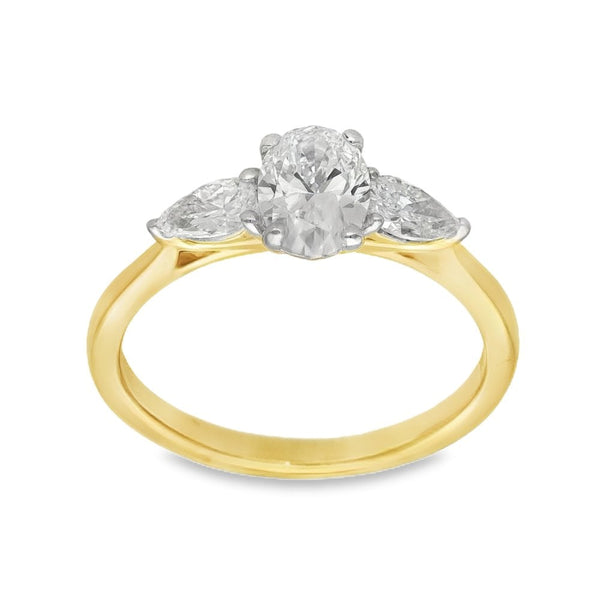 1.19ct Yellow Gold Oval-Cut Diamond Trilogy Ring - F/VS