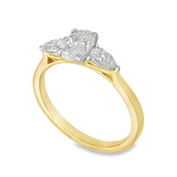 1.19ct Yellow Gold Oval-Cut Diamond Trilogy Ring - F/VS