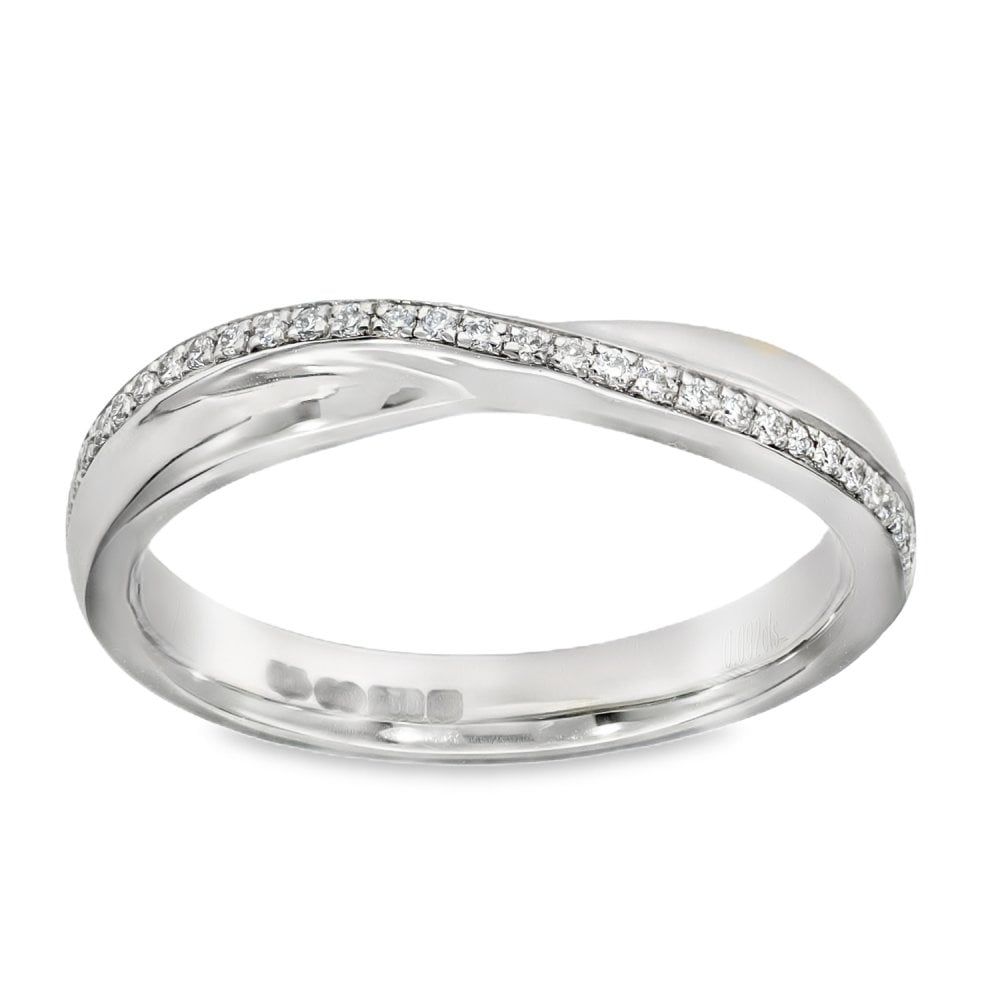 18ct White Gold Diamond Crossover Ring - Size M - 3.5mm - 0.15ct