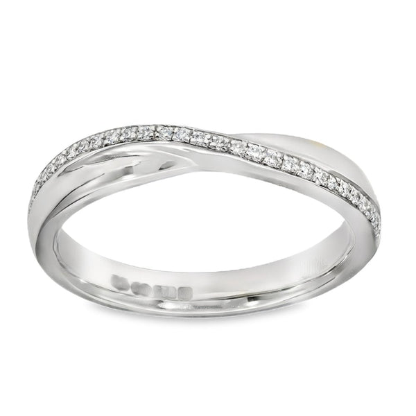 18ct White Gold Diamond Crossover Ring - Size M - 3.5mm - 0.15ct