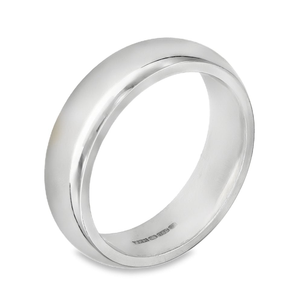 18ct White Gold D-Shape Wedding Band - Size L - 5mm
