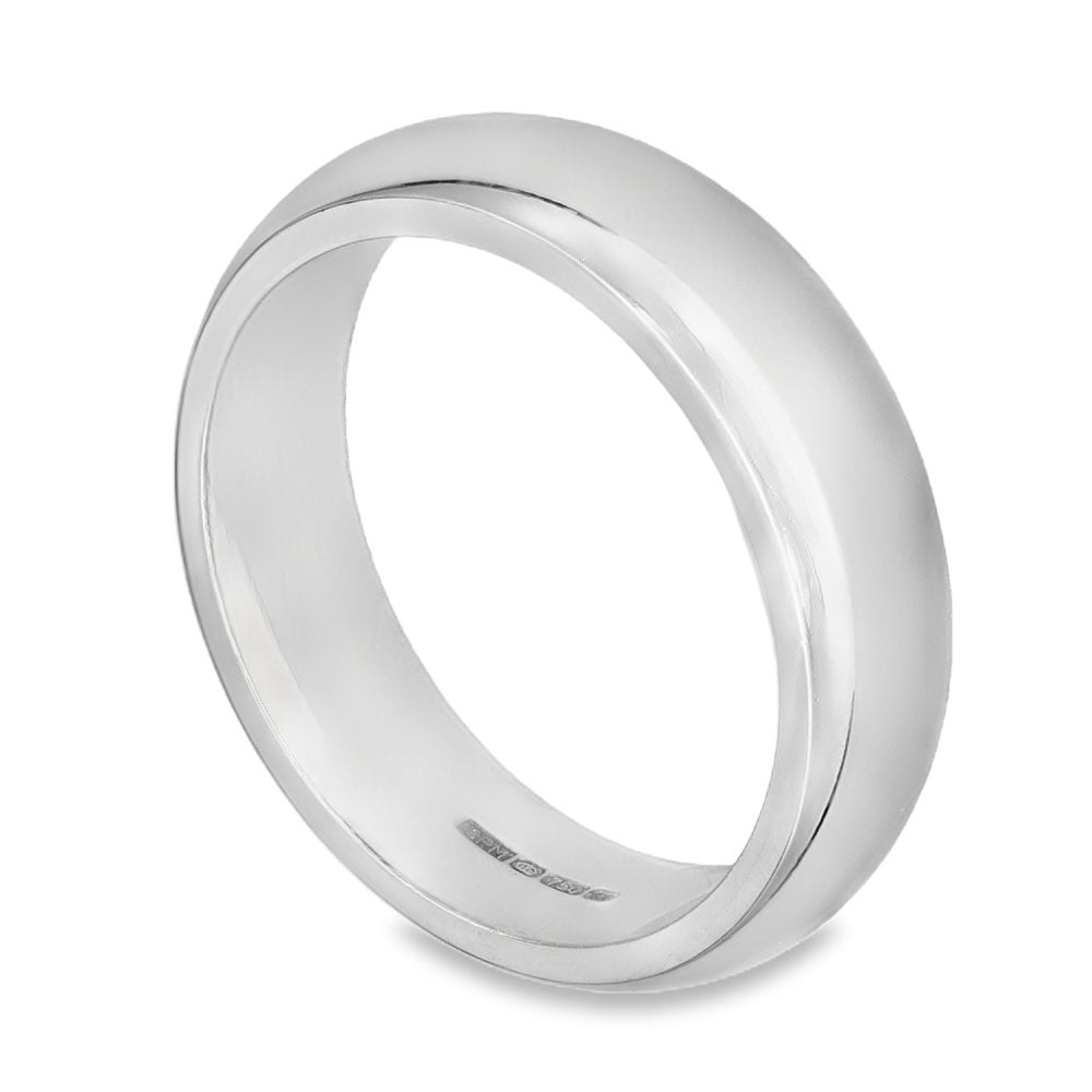 18ct White Gold D-Shape Wedding Band - Size L - 5mm