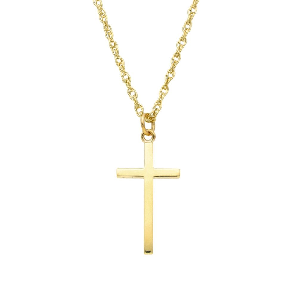 9ct Yellow Gold Cross Pendant & P.O.W Necklace - 22"