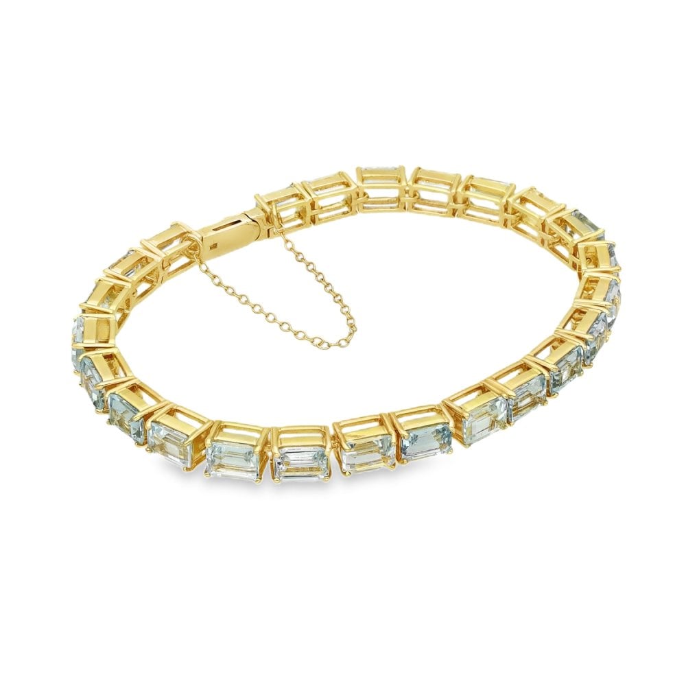 9ct Yellow Gold Aquamarine Set Bracelet - 7.5" - 20.0g
