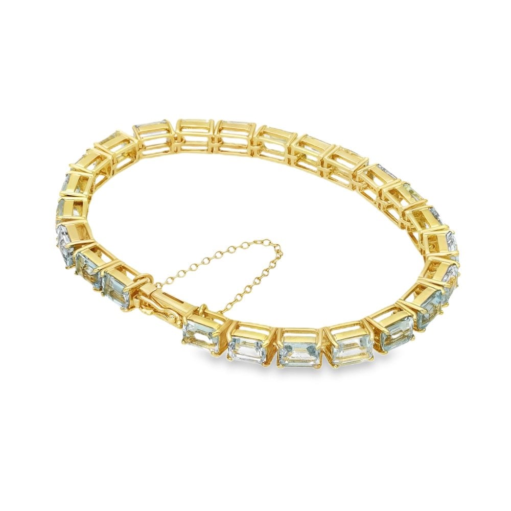 9ct Yellow Gold Aquamarine Set Bracelet - 7.5" - 20.0g