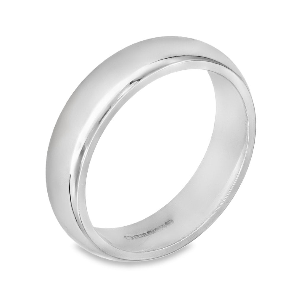 18ct White Gold D-Shape Wedding Band - Size N - 5mm