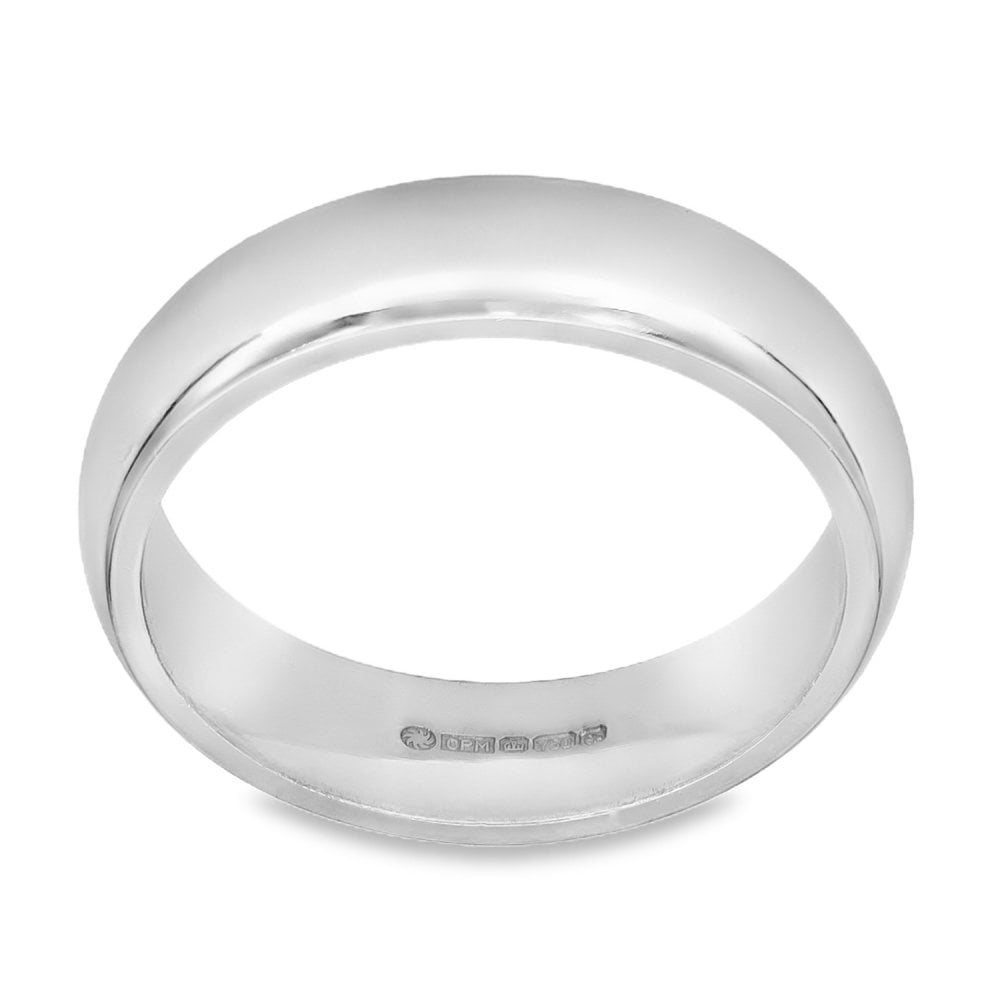 18ct White Gold D-Shape Wedding Band - Size N - 5mm