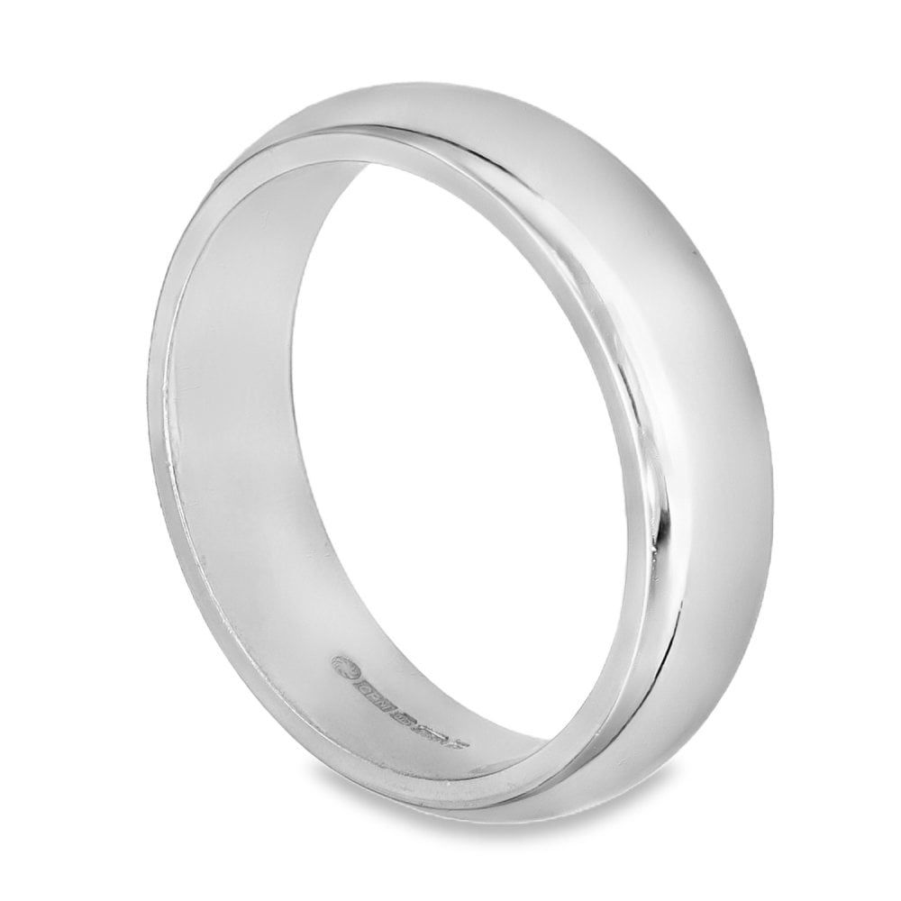 18ct White Gold D-Shape Wedding Band - Size N - 5mm