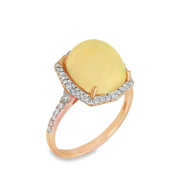 14ct Yellow Gold Opal & Diamond Dress Ring - Size N - 0.35ct
